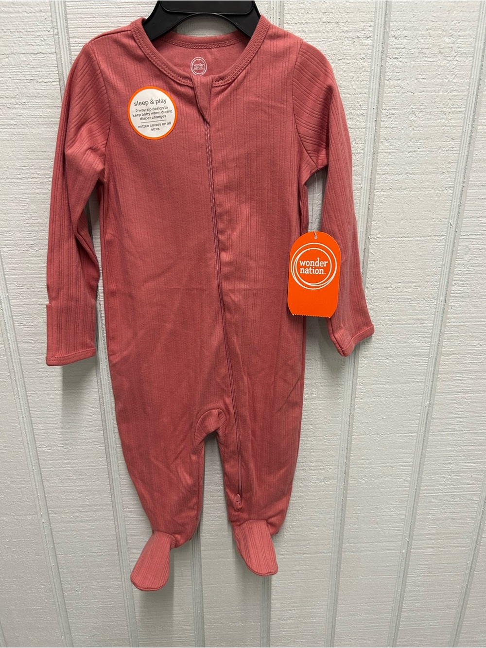 wonder nation Rust Pink Ribbed Footed Baby One-Piece